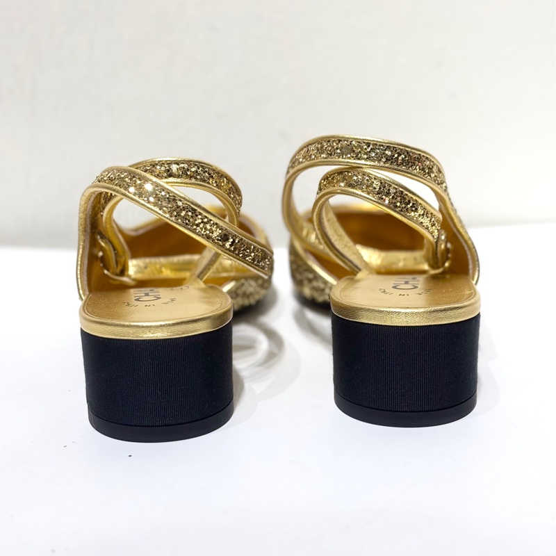 香奈兒Chanel 金色亮片 矮跟瑪麗珍鞋 36碼 99 新未使用-3