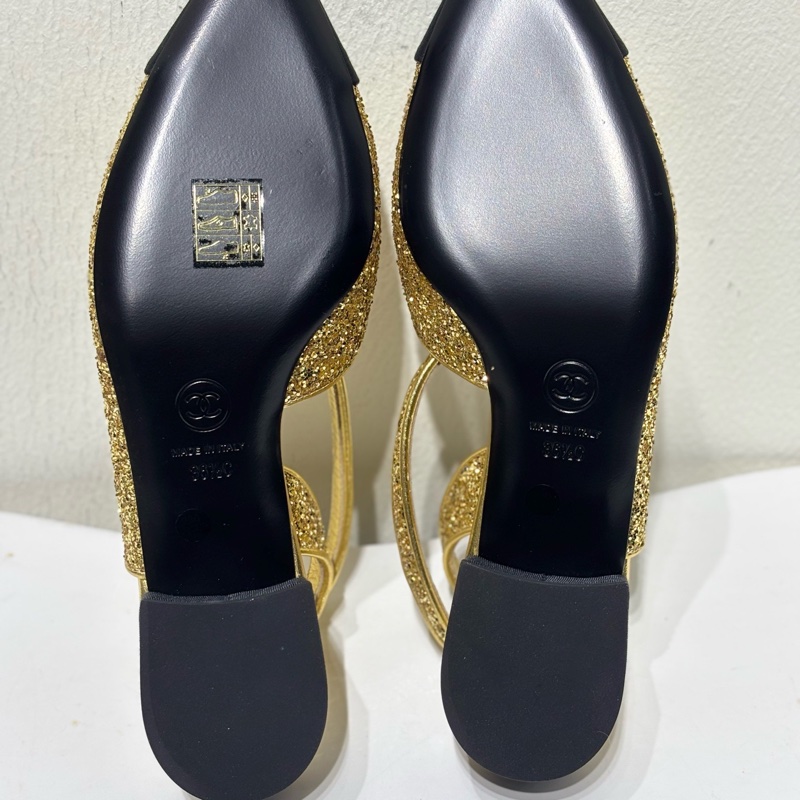 香奈兒Chanel 金色亮片 矮跟瑪麗珍鞋 36碼 99 新未使用-4