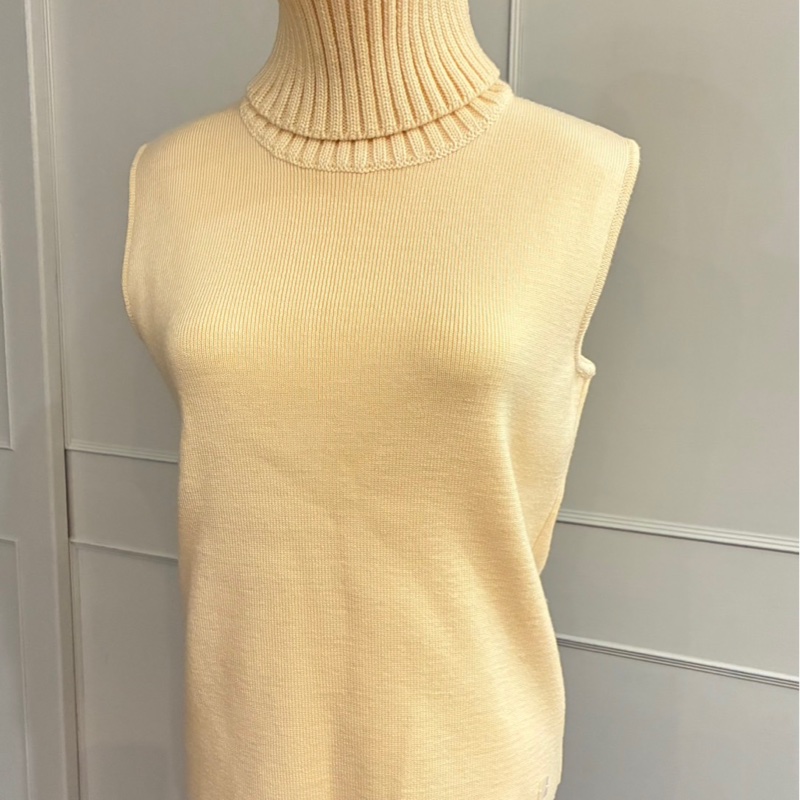 全新CHANEL 香奈兒米白色寬套頭背心毛衣F46/L~XL(有暇)-4