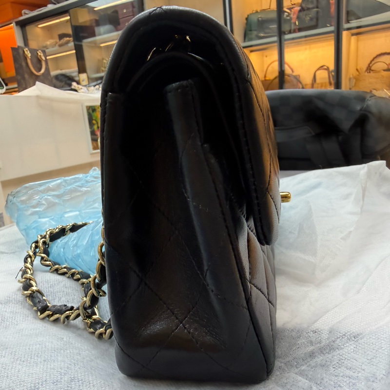 Chanel 香奈兒cf小號黑色羊皮雙蓋金扣鏈條包,鐳射11開-2