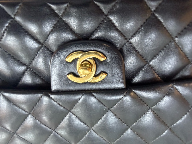 Chanel 香奈兒cf小號黑色羊皮雙蓋金扣鏈條包,鐳射11開-4