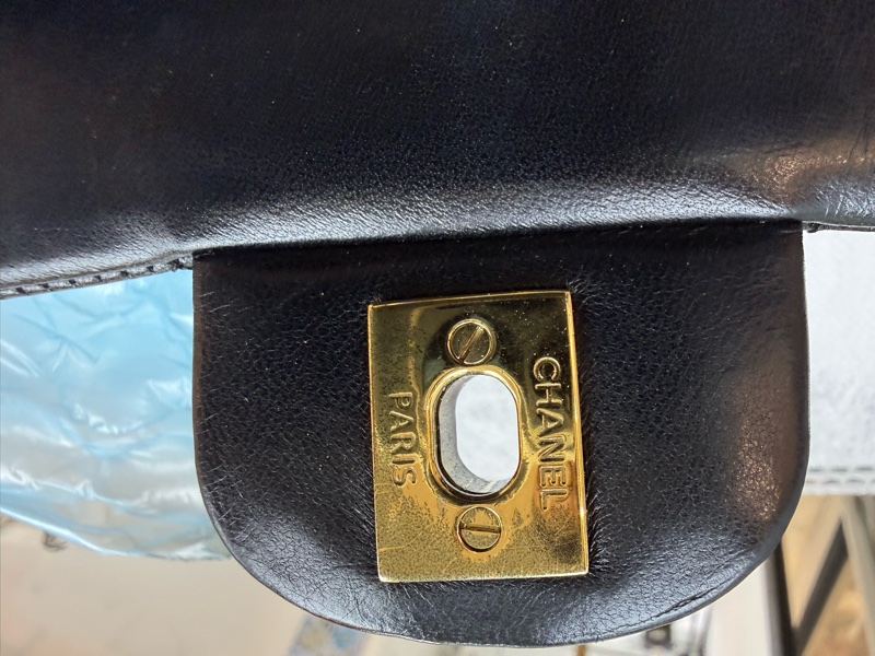 Chanel 香奈兒cf小號黑色羊皮雙蓋金扣鏈條包,鐳射11開-8