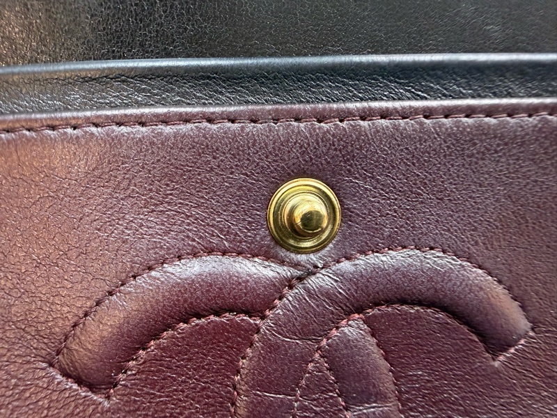 Chanel 香奈兒cf小號黑色羊皮雙蓋金扣鏈條包,鐳射11開-9