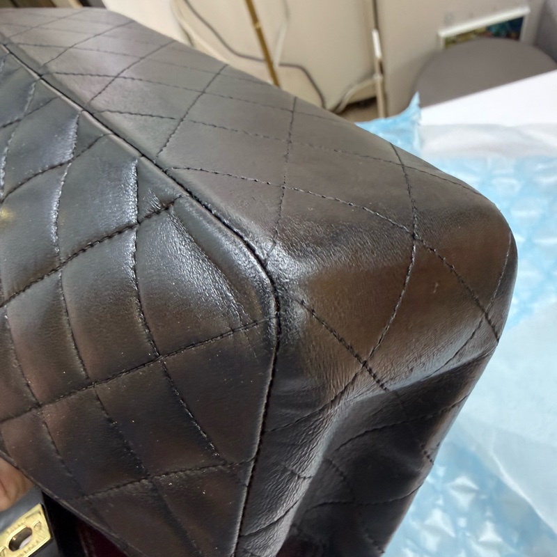 Chanel 香奈兒cf小號黑色羊皮雙蓋金扣鏈條包,鐳射11開-16