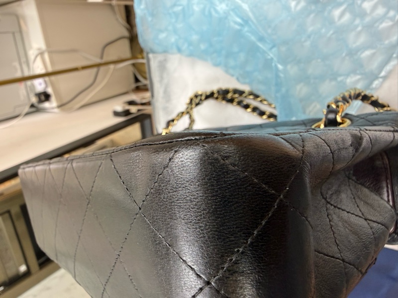 Chanel 香奈兒cf小號黑色羊皮雙蓋金扣鏈條包,鐳射11開-17