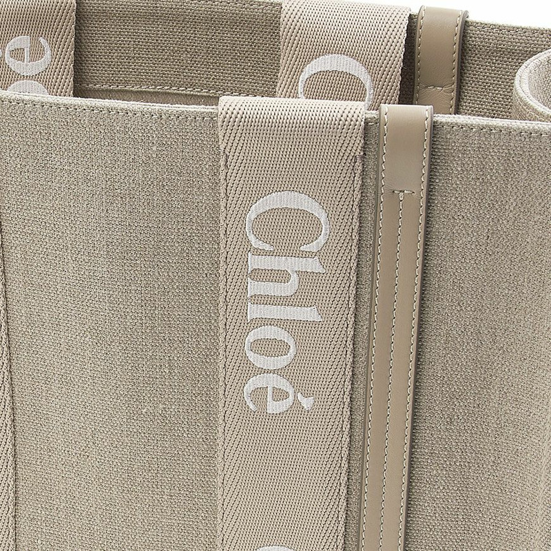 CHLOE 亞麻和皮革木質手提包-5