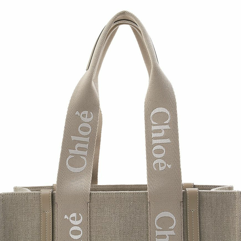 CHLOE 亞麻和皮革木質手提包-6