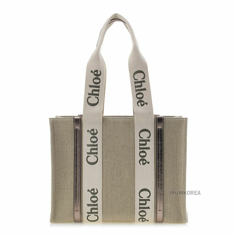 CHLOE Woody 亞麻皮革手提包-2