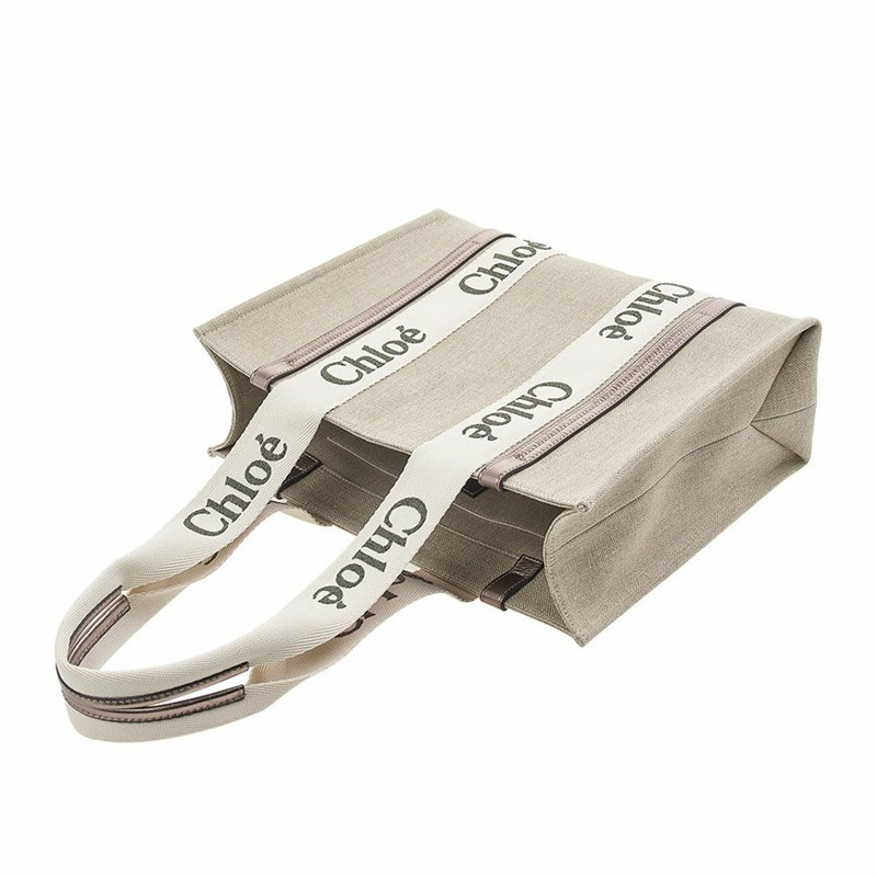 CHLOE Woody 亞麻皮革手提包-3