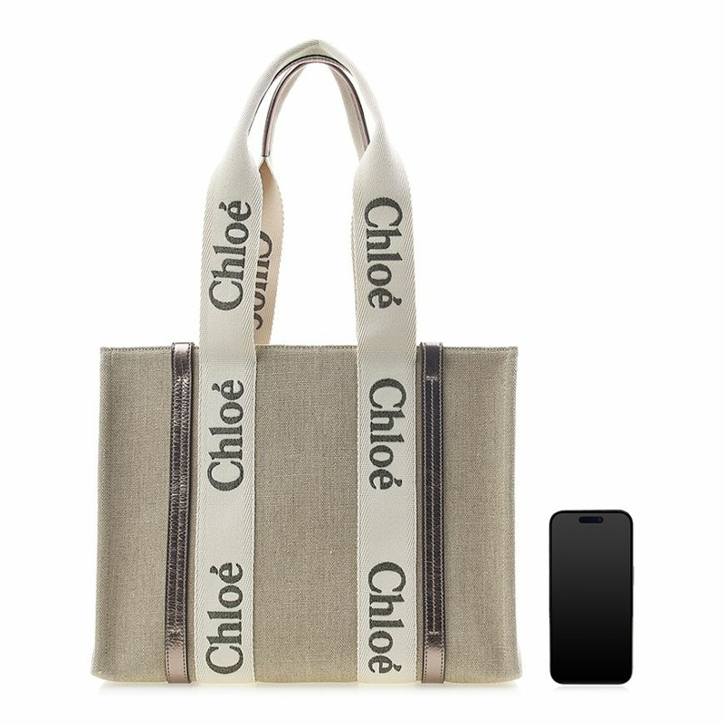 CHLOE Woody 亞麻皮革手提包-9