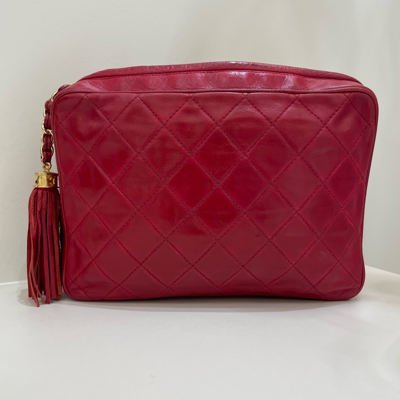 Chanel Vintage 紅色小羊皮皮穿鏈斜背包-1
