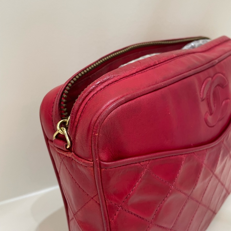 Chanel Vintage 紅色小羊皮皮穿鏈斜背包-2