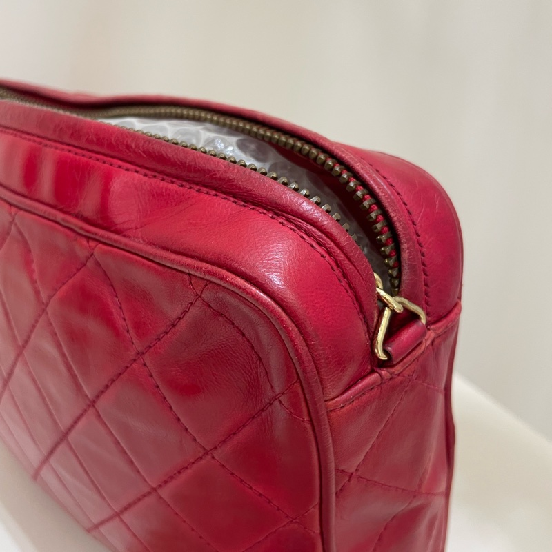 Chanel Vintage 紅色小羊皮皮穿鏈斜背包-3