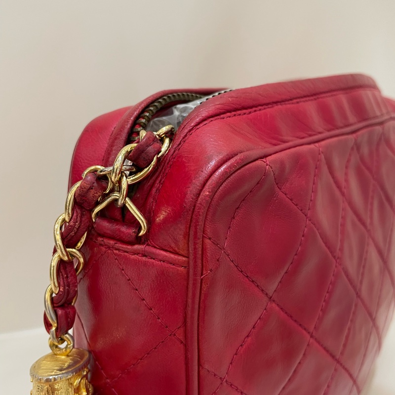 Chanel Vintage 紅色小羊皮皮穿鏈斜背包-4