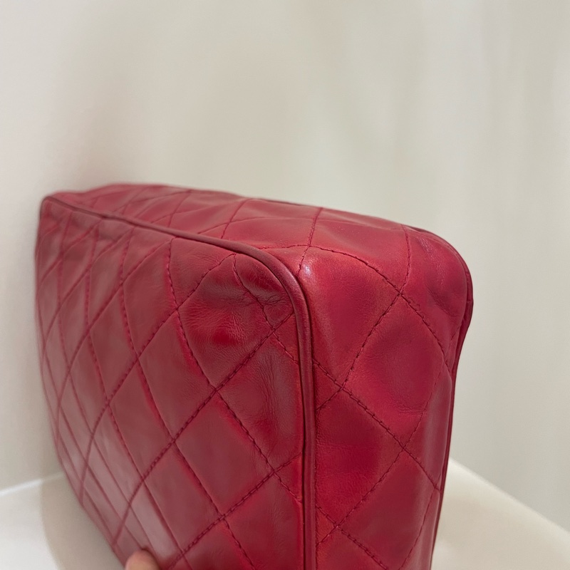 Chanel Vintage 紅色小羊皮皮穿鏈斜背包-6