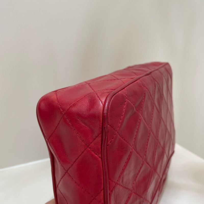 Chanel Vintage 紅色小羊皮皮穿鏈斜背包-7