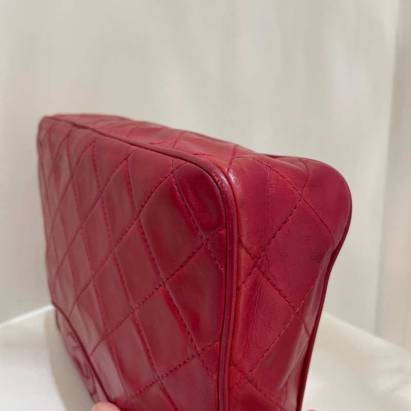 Chanel Vintage 紅色小羊皮皮穿鏈斜背包-8