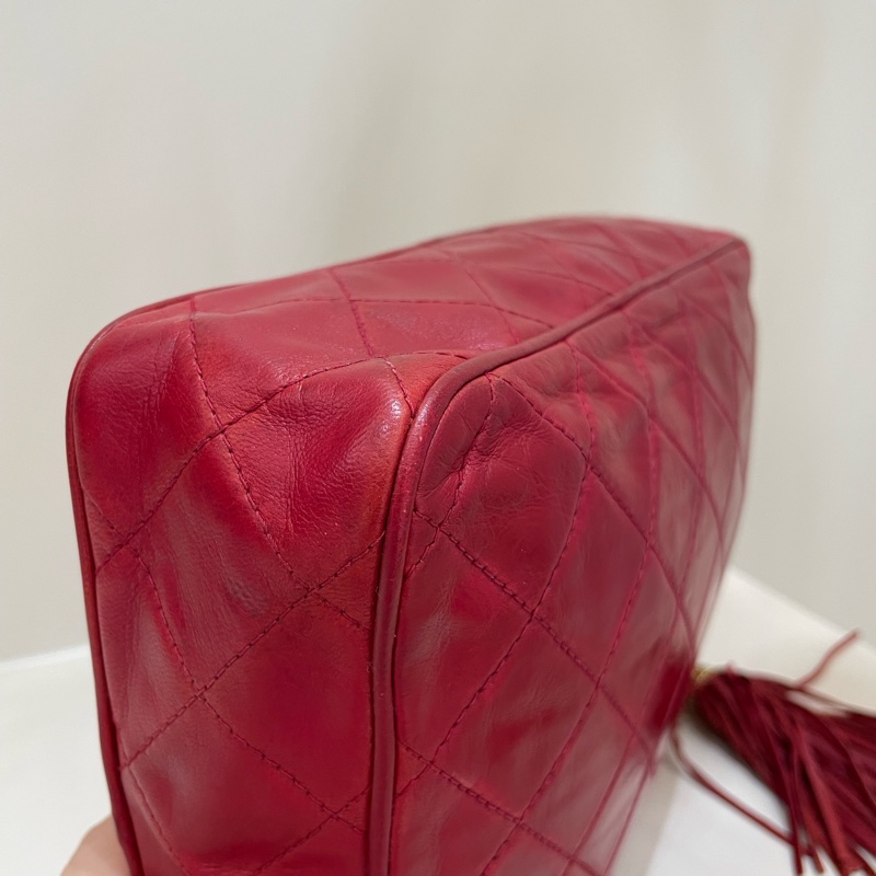 Chanel Vintage 紅色小羊皮皮穿鏈斜背包-9