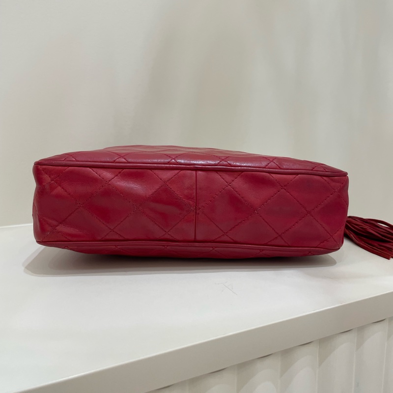 Chanel Vintage 紅色小羊皮皮穿鏈斜背包-10