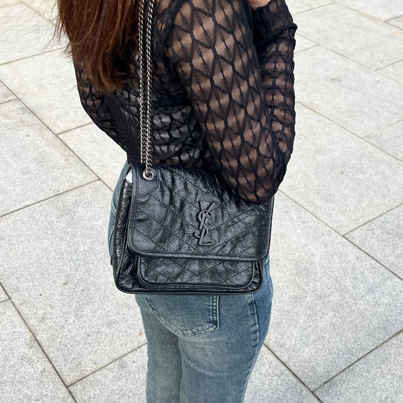 #極新 #全網最便宜 YSL Niki Baby 黑色銀鏈-0
