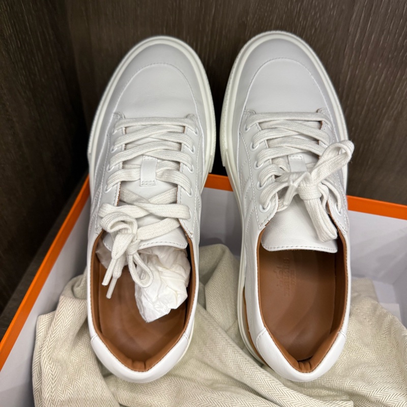 99新 Hermes小白鞋愛馬仕Deep白色棕尾板鞋愛馬仕休閒鞋 Size: 38碼-1