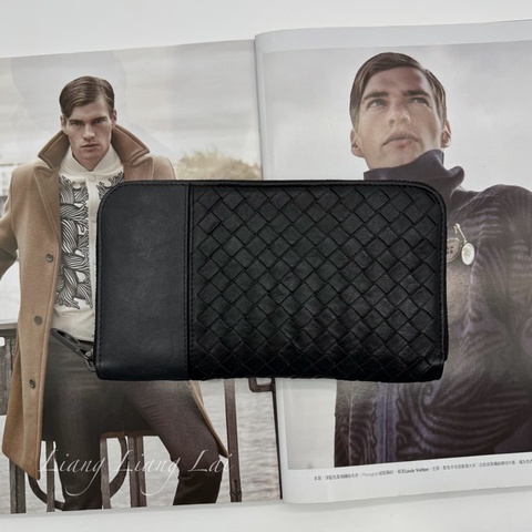 BOTTEGA VENETA BV 經典編織小牛皮拼接拉鍊長夾