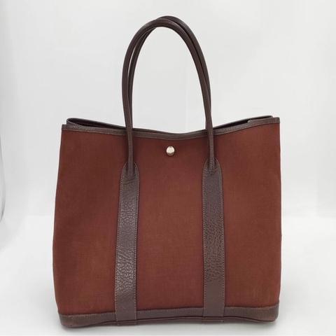 Hermes 酒紅帆布拼皮花園包36