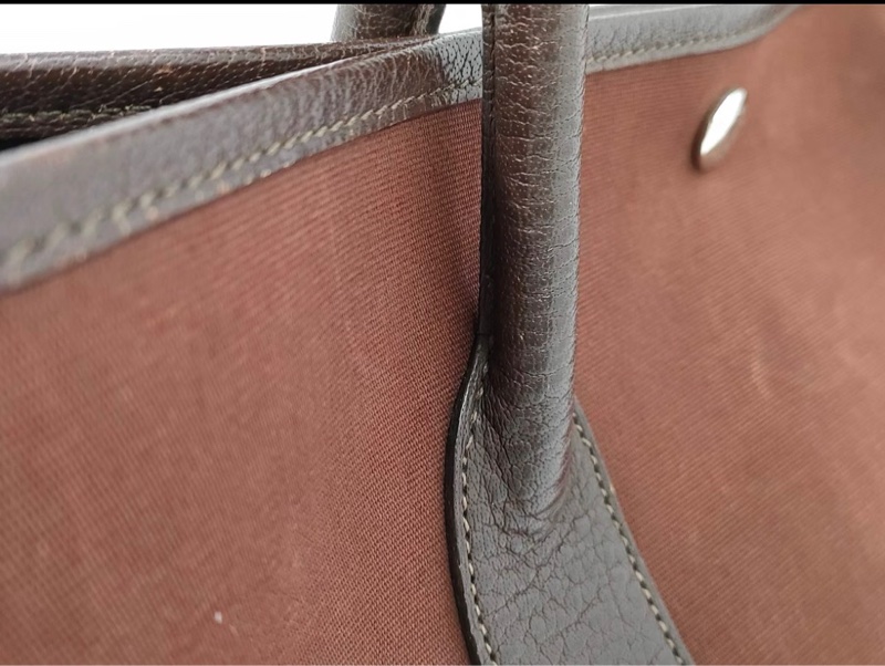 Hermes 酒紅帆布拼皮花園包36-2