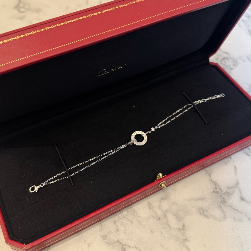 Cartier 銀圓圈小鑽love系列雙鏈手鏈 近全新半價割愛-5