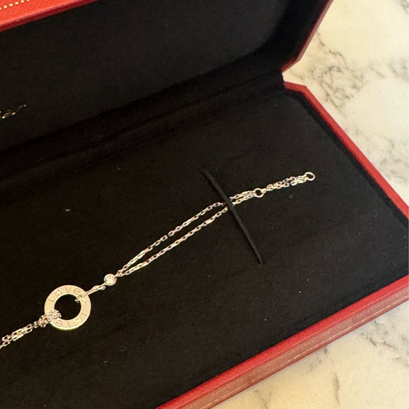 Cartier 銀圓圈小鑽love系列雙鏈手鏈 近全新半價割愛-7