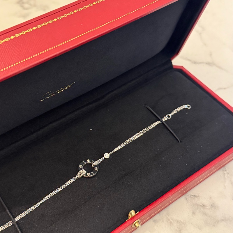 Cartier 銀圓圈小鑽love系列雙鏈手鏈 近全新半價割愛-8
