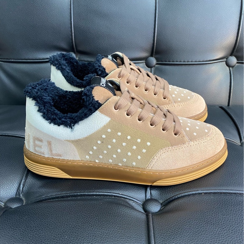 Chanel/香奈兒 全新卡其色麂皮絨板鞋 橡膠底 內里帶絨 37碼-1