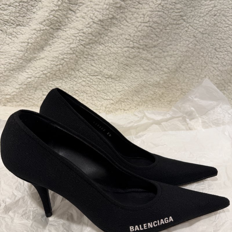 Balenciaga 尖頭黑色針織跟鞋 38號 99新配件塵袋-2