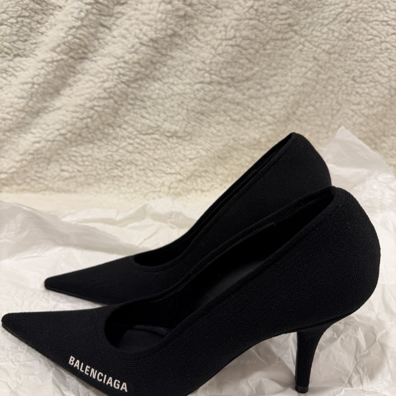 Balenciaga 尖頭黑色針織跟鞋 38號 99新配件塵袋-4