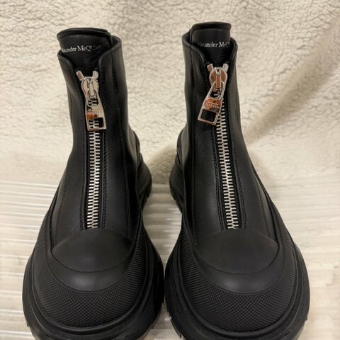 Alexander McQueen Tread Slick 黑色小牛皮拉鍊靴37號 99新配件塵袋