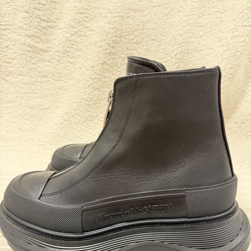 Alexander McQueen Tread Slick 黑色小牛皮拉鍊靴37號 99新配件塵袋-4