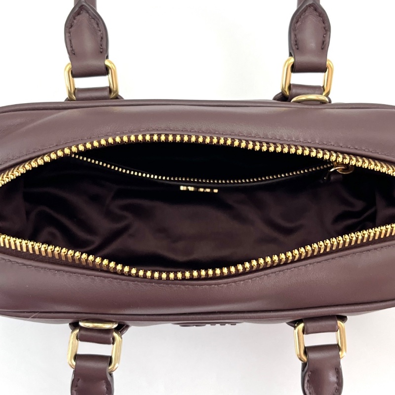 MIUMIU 石楠木色Arcadie金扣保齡球小號手提肩背斜背包 22.5*11*8 全新閒置配件塵袋-1