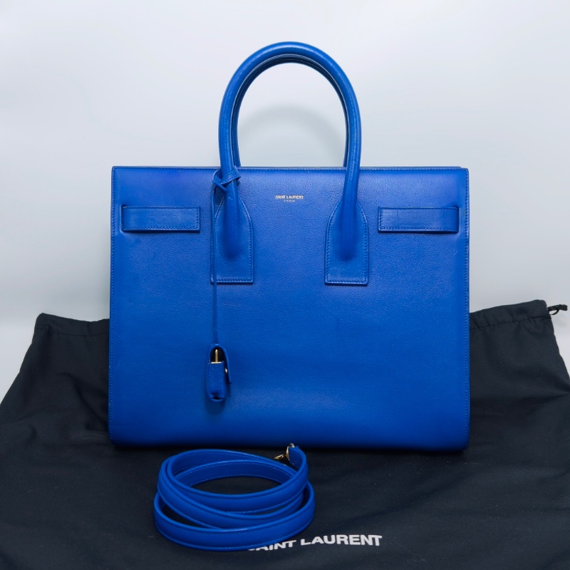 YSL SAC DEJOUR 藍色金扣手提托特包 31*21*15 98新配件塵袋-1
