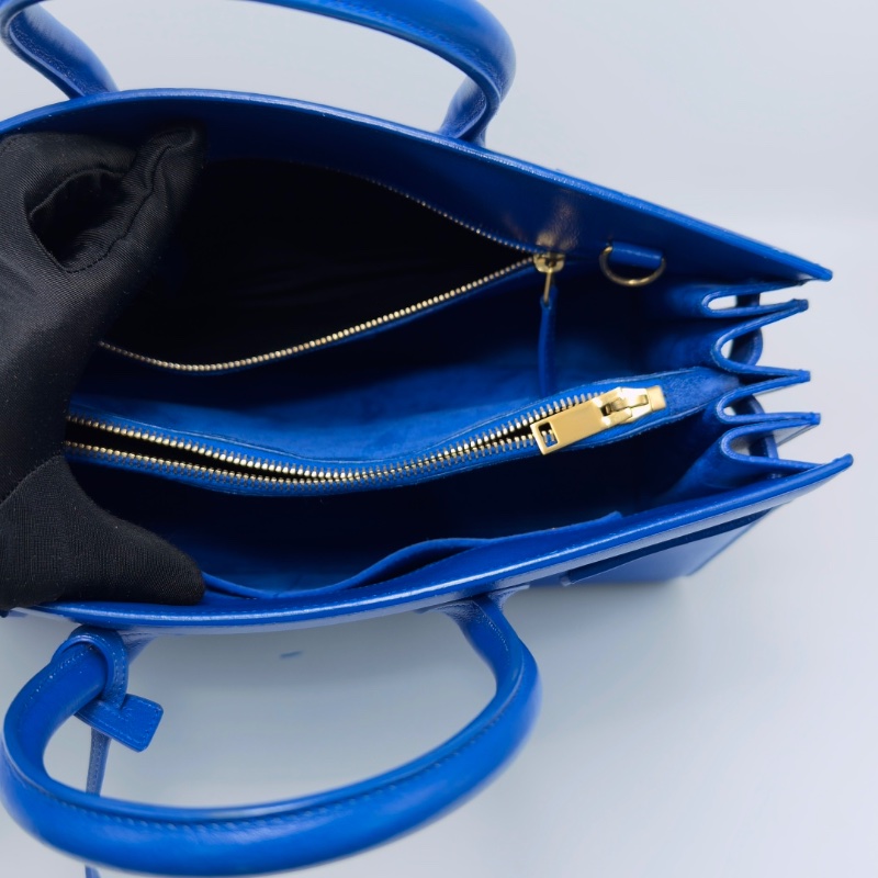 YSL SAC DEJOUR 藍色金扣手提托特包 31*21*15 98新配件塵袋-2