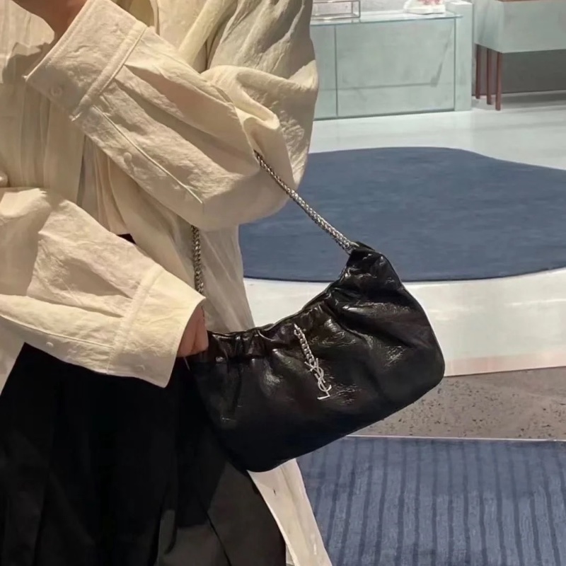 YSL 黑銀shoulderbag油蠟牛雲朵腋下肩背包 24.5*14*0.6 98新配件盒子塵袋-0