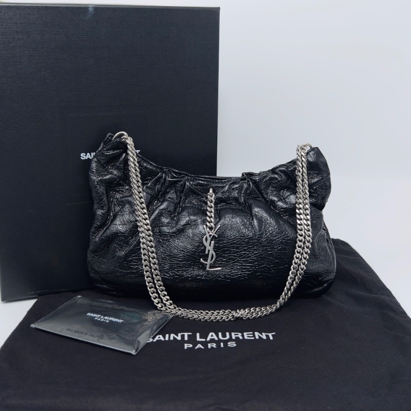 YSL 黑銀shoulderbag油蠟牛雲朵腋下肩背包 24.5*14*0.6 98新配件盒子塵袋-1