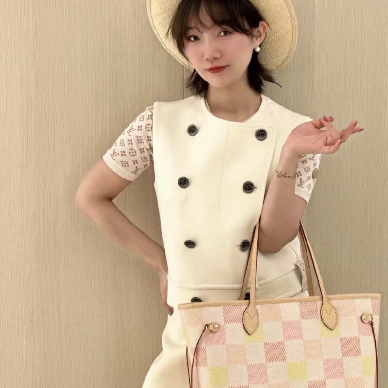 Lv新款彩棋盤格中號子母手提肩背包 32*28*15芯片款 99新配件塵袋吊牌購證-0