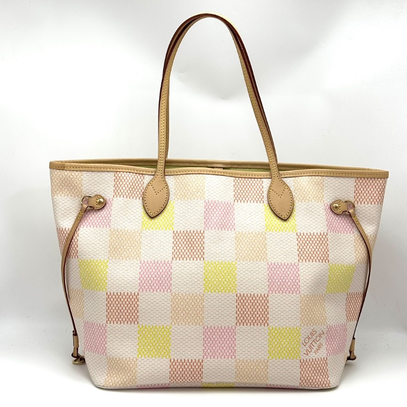 Lv新款彩棋盤格中號子母手提肩背包 32*28*15芯片款 99新配件塵袋吊牌購證-5