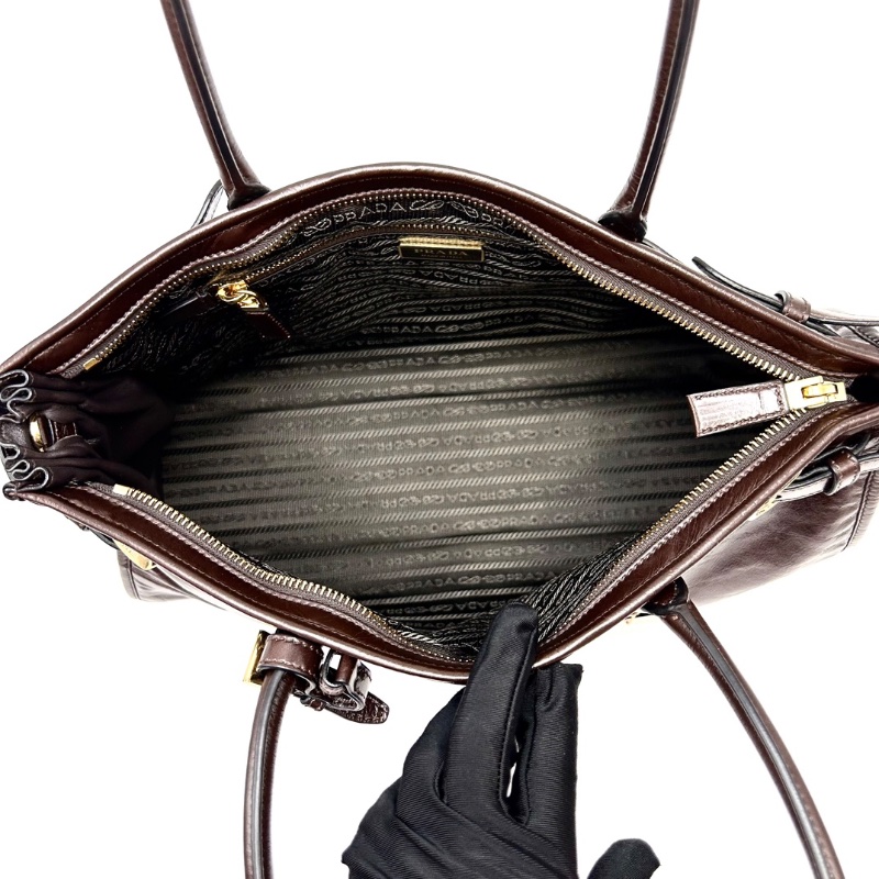 PRADA 深棕色Soft lux Bonnie大號手提肩背斜背包 38*24*12 99新配件塵袋購證-2