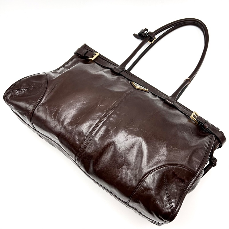 PRADA 深棕色Soft lux Bonnie大號手提肩背斜背包 38*24*12 99新配件塵袋購證-3