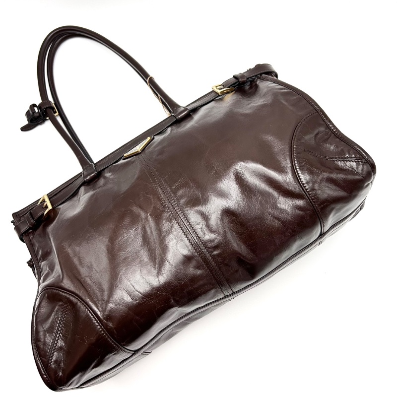 PRADA 深棕色Soft lux Bonnie大號手提肩背斜背包 38*24*12 99新配件塵袋購證-5