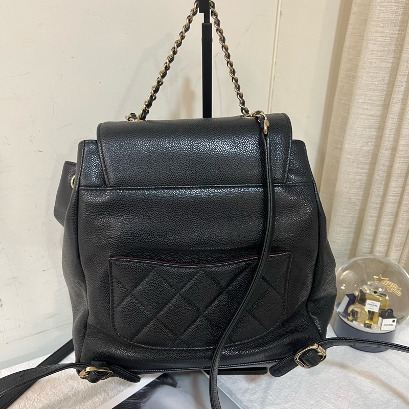 ෆ Chanel affinity 22p黑金荔枝牛皮雙肩後背包-13