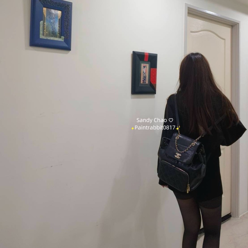 ෆ Chanel affinity 22p黑金荔枝牛皮雙肩後背包-1