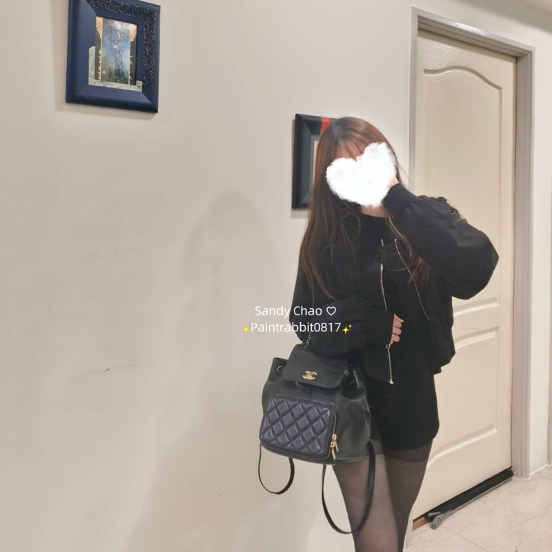 ෆ Chanel affinity 22p黑金荔枝牛皮雙肩後背包-3