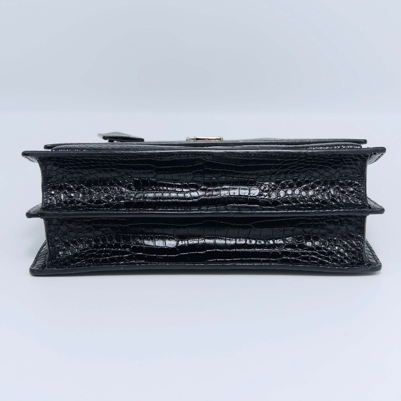 YSL黑銀鱷魚壓紋SUNSET日落肩背斜背鏈條包27*19*9 98新配件塵袋-4